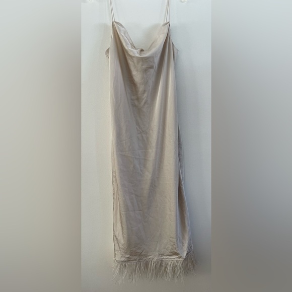 L'Academie Los Angeles | Mindy Midi Dress in Ivory | Ostrich Feather Trim | XL - Picture 3 of 11